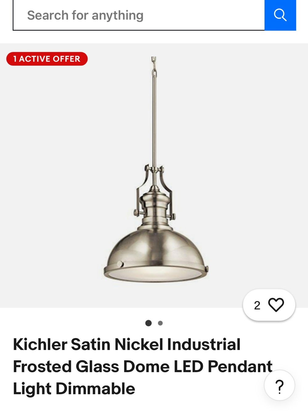 Satin Nickel Industrial Frosted Glass Dome LED Pendant Light KICHLER